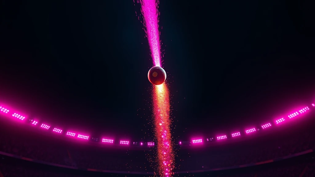 A ball climbing a bright pink light trail that breaks off in mid-air