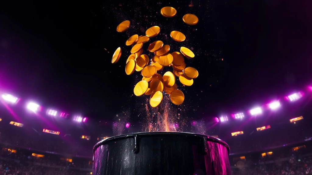 Blank gold discs bursting upward out of a dark steel drum
