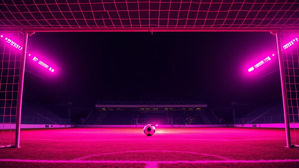 An empty floodlit pitch at night with a single ball on the penalty spot